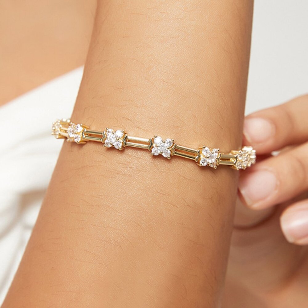 Neiman Marcus 14k Gold Plated Dainty CZ Floral Bracelet